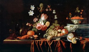 Stilleben med frukt, blommor och kräftor av Jan Pauwel the elder Gillemans